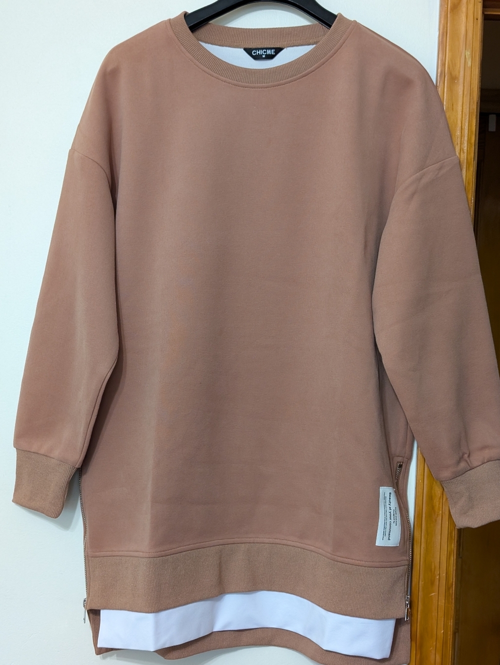 CHICME Beige Sweatshirt Size M – Oversized Zip Side Pullover Top